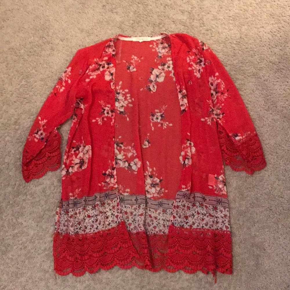 Vibrant Red Shrug with great floral design